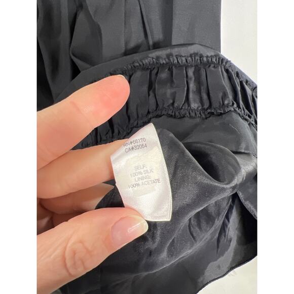 Quillaree Anthropologie Pleated Ruffle Black Dress 100% Silk Cocktail Womens 6 - Picture 8 of 14
